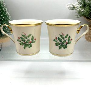 Lenox Holiday Coffee Cup Mug Set Of 2 Winter Holly Berries Dimension Collection